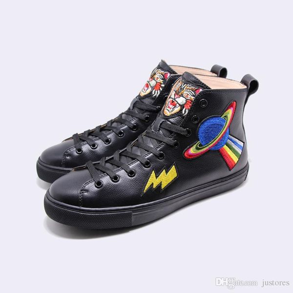 

2018 with box fashion man designer shoe brand spacecraft tiger ace embroidered high leather sneakers luxury shoe woman casual shoes, Black