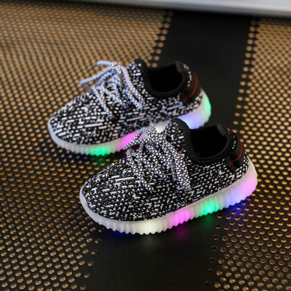 

baby sneakers children's led lighted luminous shoes toddler boys girls casual shoes flats mesh breathable kids sneakers infant, Black
