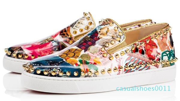 

last designer red bottom sneakers casual shoes womens black lows spikes flats loafers pik boat genuine leather design man woman shoe c11