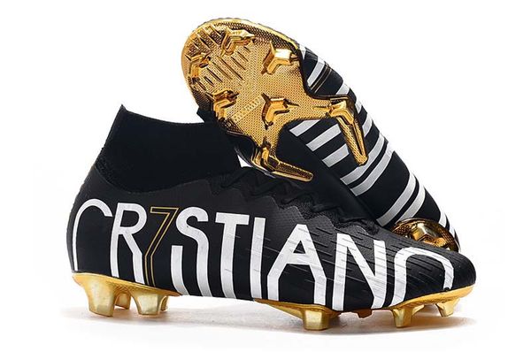 

2019 superfly 7 elite men soccer cleats cr7 fg football boots fg men black gold soccer shoes