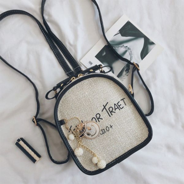 

fashion woven backpack style soft fabric female solid color student school bag school retro girl travel bag backpack