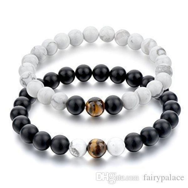 

2017 new brand trendy frosted stone agate charm bracelets lovers natural stone beads for women men jewelry pulsera hombres, Black