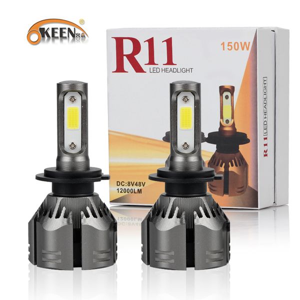 

okeen 2020 new car led headlight bulbs h7 led h4 h1 h11 9005 9006 150w 12000lm 6000k white 12v 24v auto headlamps fog lights