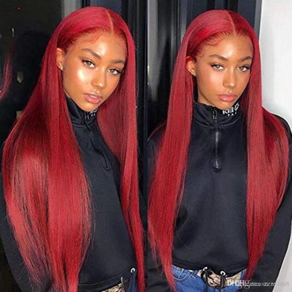 

сексуальная косплей длинные красные объемная волна парик бесклеевой синтетические кружева передние парики с волосами младенца 180% плотность, Black