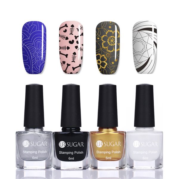 

ur sugar 6ml nail stamping polish black white gold silver nail plate printing polish stamp lacquer varnish