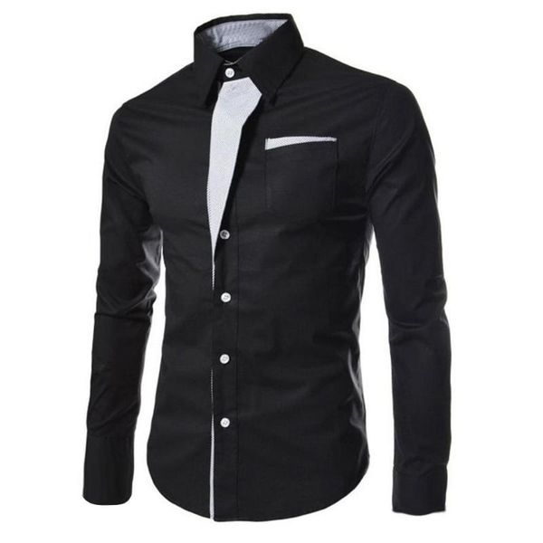 

fashion men casual shirts slim long sleeve solid shirts work blouse leisure daily male clothes 2019 new, White;black