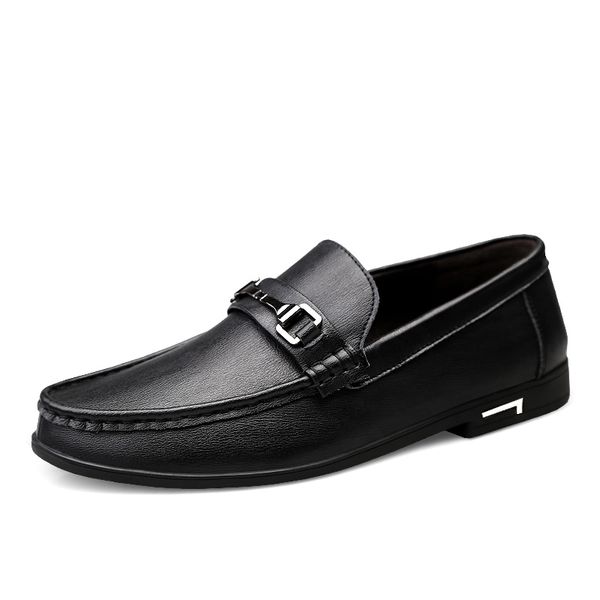 

men genuine leather loafers men's soft moccasins men fashion casual shoes classical driving flats gommino shoes male footwear, Black