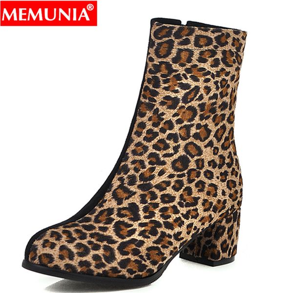 

memunia plus size 34-43 new women boots leopard print thick high heels autumn boots female shoes ankle, Black