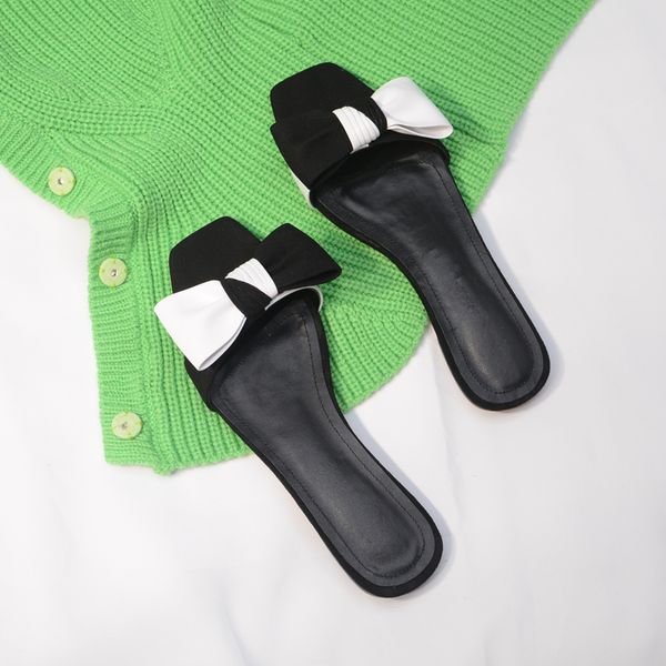 

2019 women summer slippers black and white patchwork bow flat sandals women holiday beach casual outdoor flip flops shoes