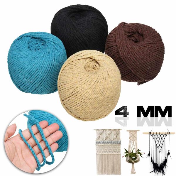 

4mm diameter cotton twisted cord rope craft macrame cord artcraft string diy handmade braided colored cotton rope 100m, Black;white