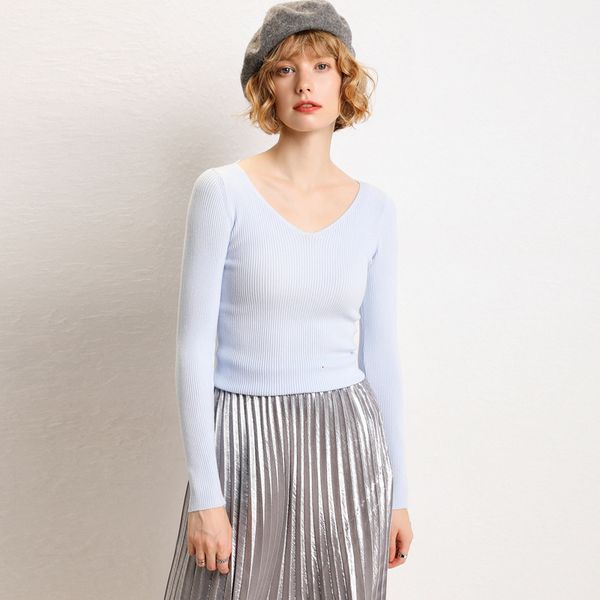 

female knitted fabrics female beat in fall 2019 neck five stretching points thin bottom shirt, Black