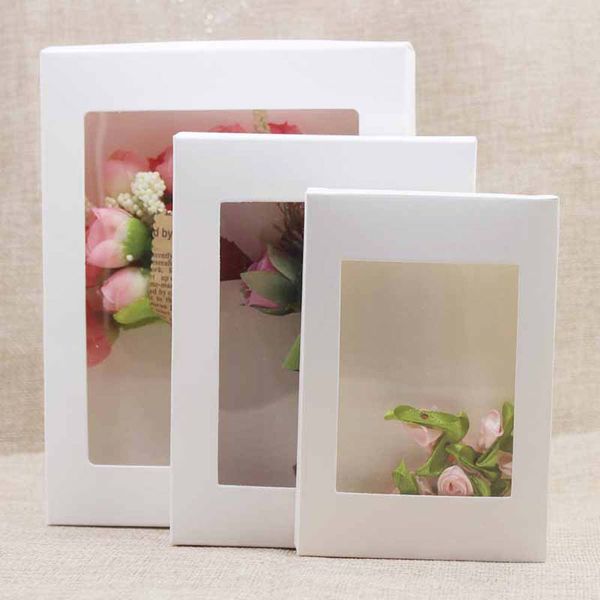 

5pcs diy paper boxes with window white/black/kraft paper gift box cake packaging for wedding home party muffin packaging