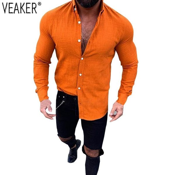 

2019 new men's slim fit linen shirts male v neck cotton linen shirt solid color long sleeve flax shirts -3xl, White;black