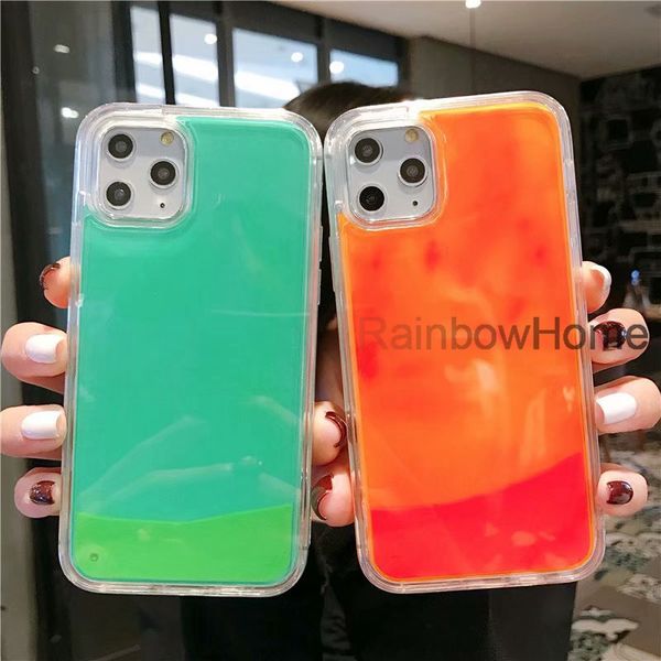 Luminous Liquid Hard PC Back Soft TPU edge Case para iPhone 11 Pro Max XS Max XR X 8 7 Plus Capa de areia movediça