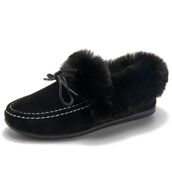 

fur hairy cotton shoes female 2019 autumn winter outdoor plus velvet thick warm flat bottom one foot black peas shoes to work
