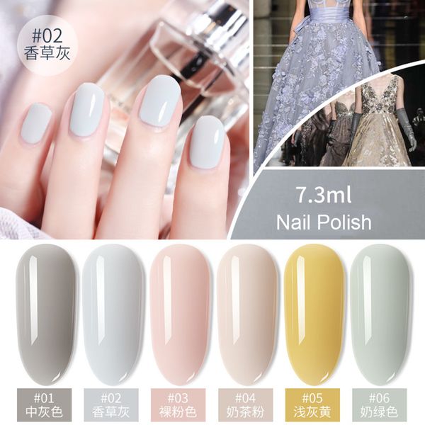 

aiboduo 7.3ml nail polish fast dry 6 colors vanilla gray series milk grey nude color nail art polish lacquer art decoration