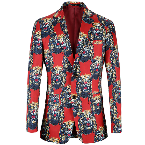 

lion printing men blazers brand clothing collar blazers de hombre jacket stage costumes popular design casual masculino, White;black