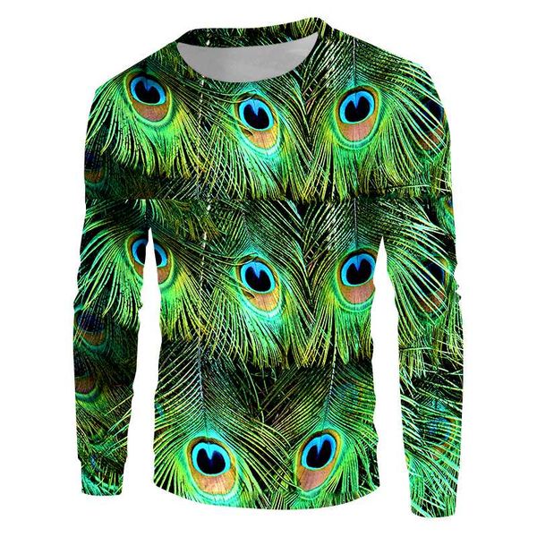 

классический зеленый павлин перо стиль толстовка harajuku мужчины/женщины с длинным рукавом 3d печати круглый вырез пуловер челнок, Black