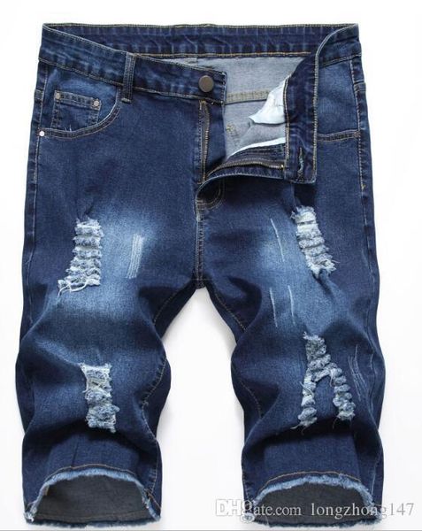 

мужские случайные шорты отверстие джинсы длиной до колена biker denim для человек высокой эластичностью моды классические короткие брюки муж, Blue