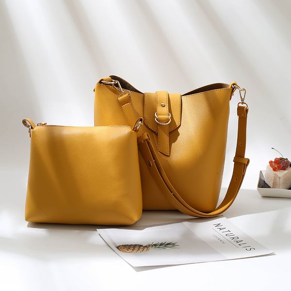 

2020 new women's shoulder bag trendy wild simple bucket bag soft solid color casual ladies messenger large square bun