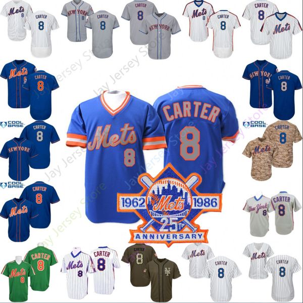 

2019 Gary Carter Jersey Men Women Youth Camo Cooperstown New York Baseball 8 Jerseys Mets Home Away Blue White Grey Green Pinstripe