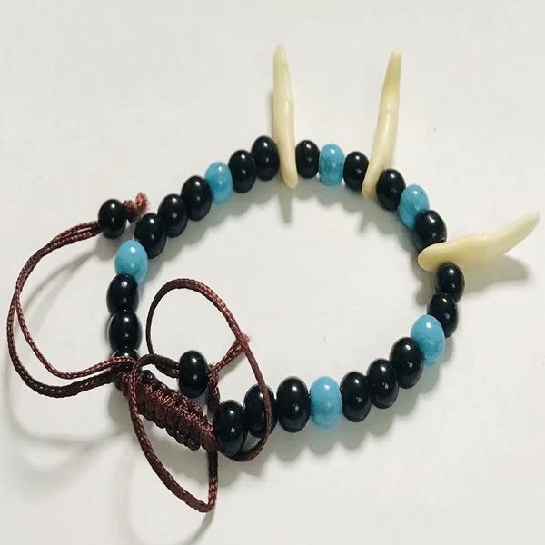 

12 pcs fashion handmade statement wolf tooth rock blue black beads bracelets