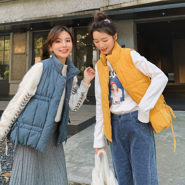 

2019 autumn and winter new style down feather cotton vest women's korean-style loose-fit short waistcoat sleeveless vest cotton, Blue;black