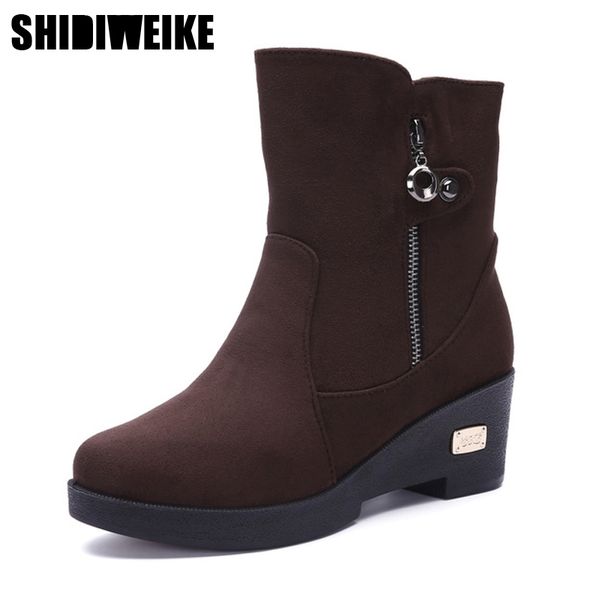

2019 fashion new winter boots plush inside warm shoes women square heel suede shoes handmade snow boots x433, Black