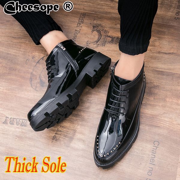 

boots thick sole rivet mens men ankle british snow botton increased shoes, Black