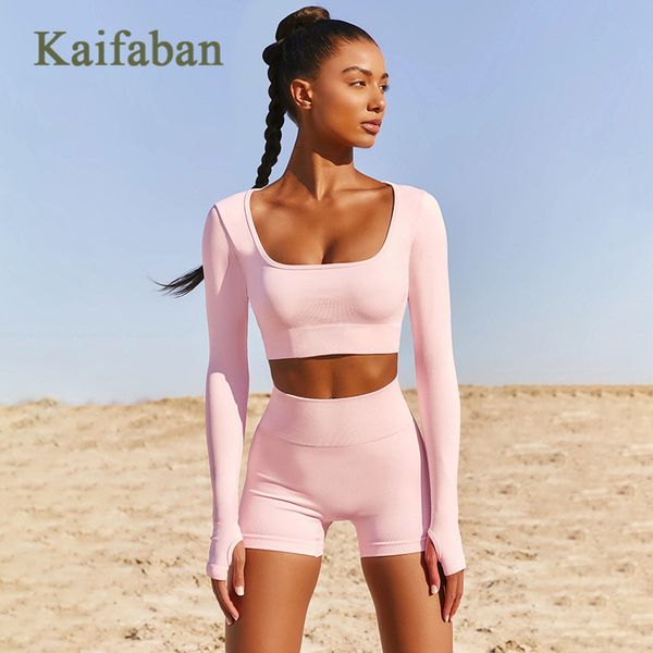 

women solid tights sports set yoga suit long sleeve crop high waist shorts fitness tracksuit clothes run workout gym wear, White;red