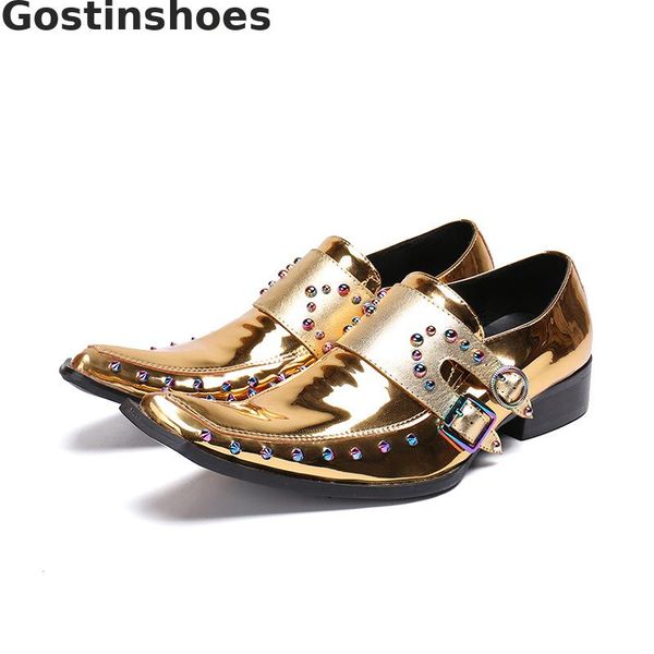 

men leather shoes genuine leather golden color men oxfords dress shoes buckle straps iron-tipped formal fashion, Black