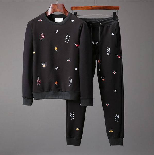 

2019 guccy men women suit italy famous brand sweater and pants official new style mens pullover cotton trousers embroider suits, Gray
