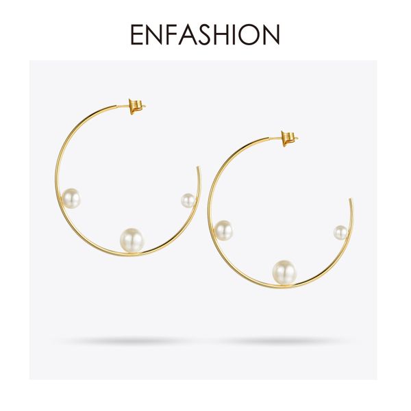 

enfashion ювелирные изделия геометрическая жемчужина линии обруч серьги золотой цвет серьги из нержавеющей стали круг для женщин серьги eef1, Golden;silver