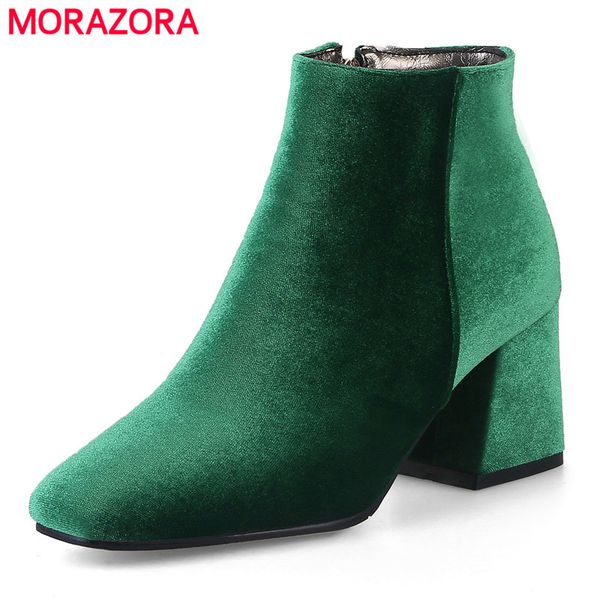 

morazora big size 34-48 new fashion ankle boots for women shoes square heel autumn winter velvet women boots ladies shoes, Black