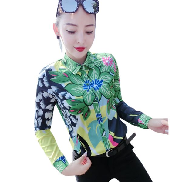 

luxury 3d floral printed runway shirts women fashion long sleeve lapel neck ladies designer blouse plus size office button shirt, White