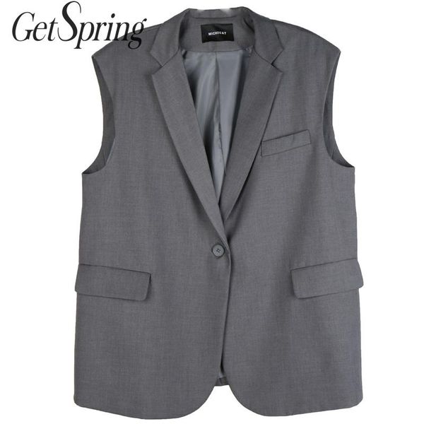 

getspring women vest single button sleeveless women's waist coats loose ladies sleeveless coat 2019 long black vest, Black;white