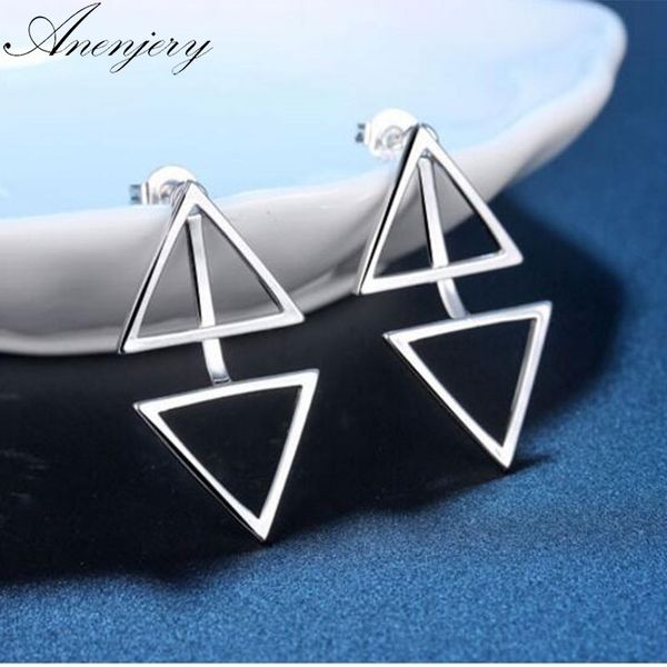 

anenjery 925 sterling silver earrings for women personality triangle stud earrings fashion jewelry s-e508, Golden;silver