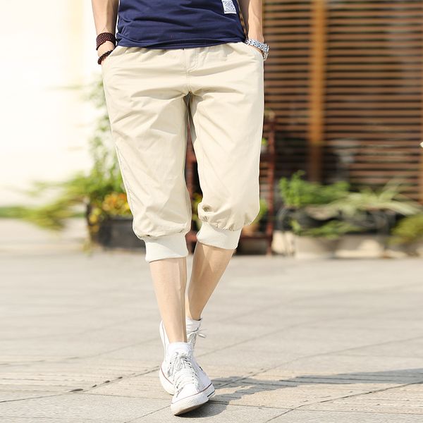

summer 7 minutes men's trousers thin style summer pants korean version of the small foot closed breeches casual pants, Black