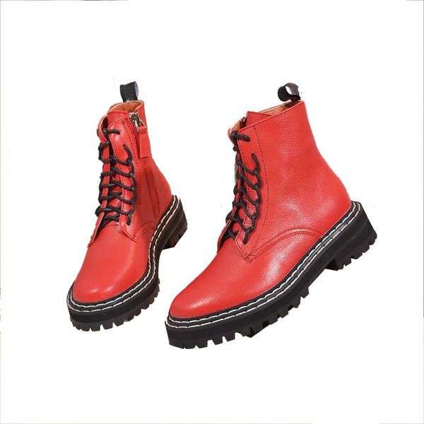 

2019 autumn and winter explosions martin boots short boots female leather with thick end motorcycle boots british wind us5-8.5 original, Black