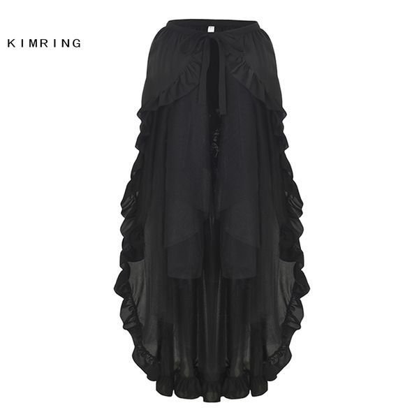

kimring women's plus size retro gothic multi-layered mesh and ruffle asymmetrical hemline open silhouette tiered skirt, Black