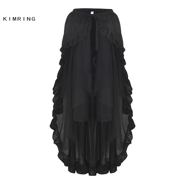 

kimring women's plus size retro gothic multi-layered mesh and ruffle asymmetrical hemline open silhouette tiered skirt, Black