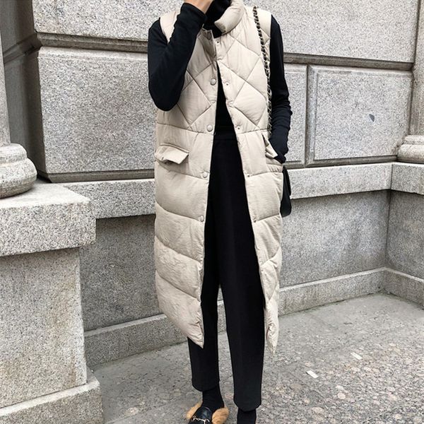 

hzirip warm padded cotton overcoat long vest jacket winter coat stand collar casual parkas for women plus size thick coat female, Black