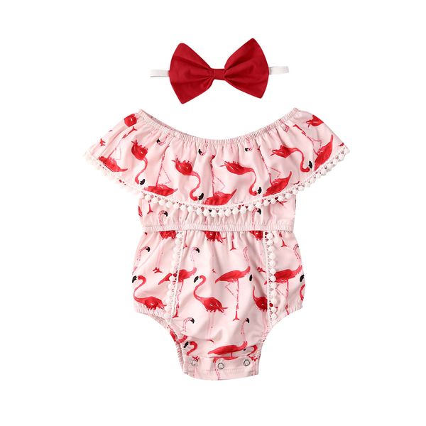 

newborn kids 2pcs flamingo clothes baby girl ruffles romper bodysuit playsuit outfits set, Blue