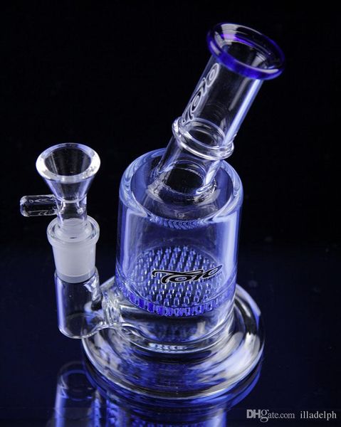 Neues Design mit Perkolator-Waben-Perc-Wasserpfeife aus Glas mit zwei Funktionen, gebogenem Hals, Bongs und Schüssel