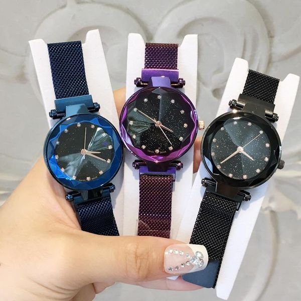 

2019 magnet buckle purple luxury women watch fashion steel famous design relojes de marca mujer lady dress watch with starry sky dial, Slivery;brown