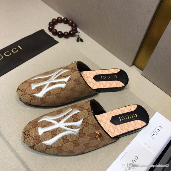 

new luxury mens sandals designer genuine leather half slipper superstar jelly sandals classic embroidery flat beach shoes with original box, Black