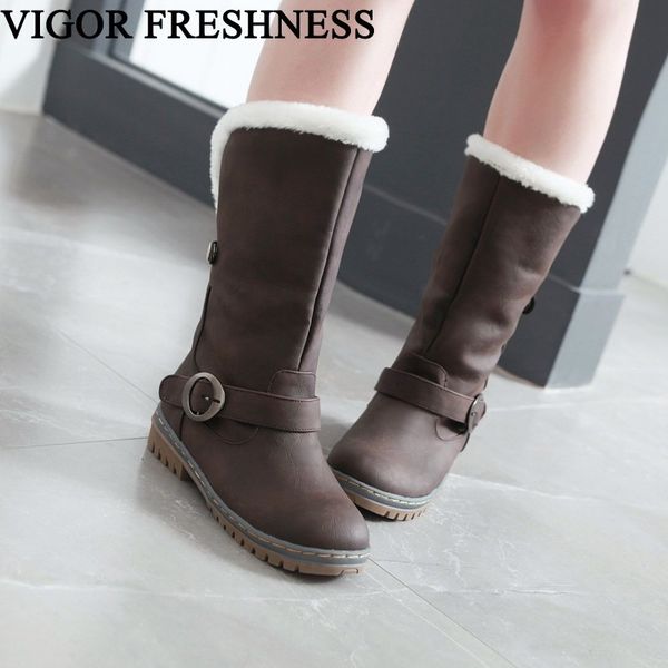 

vigor freshness winter snow boots women shoes plush warm woman boots mid calf waterproof outdoor low heels shoes my69, Black