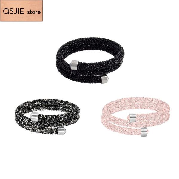 

высокое качество swa оригинальный кристалл широкий одиночный серый браслет, Black