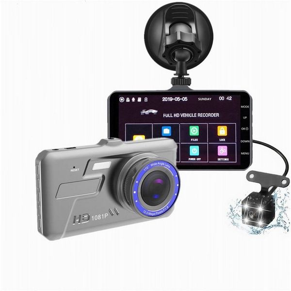 

4-inch touch driving recorder 1080p front and rear double recording parking monitoring 170Â° hd wide-angle lens car