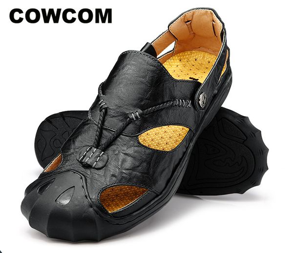 

cowcom summer sandals men's beach shoes men's outdoor shoes covered cowhide casual breathable size 46 clk, Black